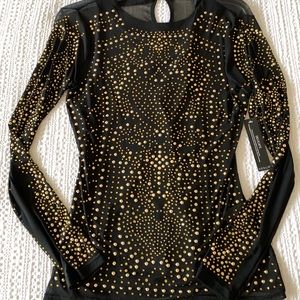 Gold Sequin Black Sheer Top